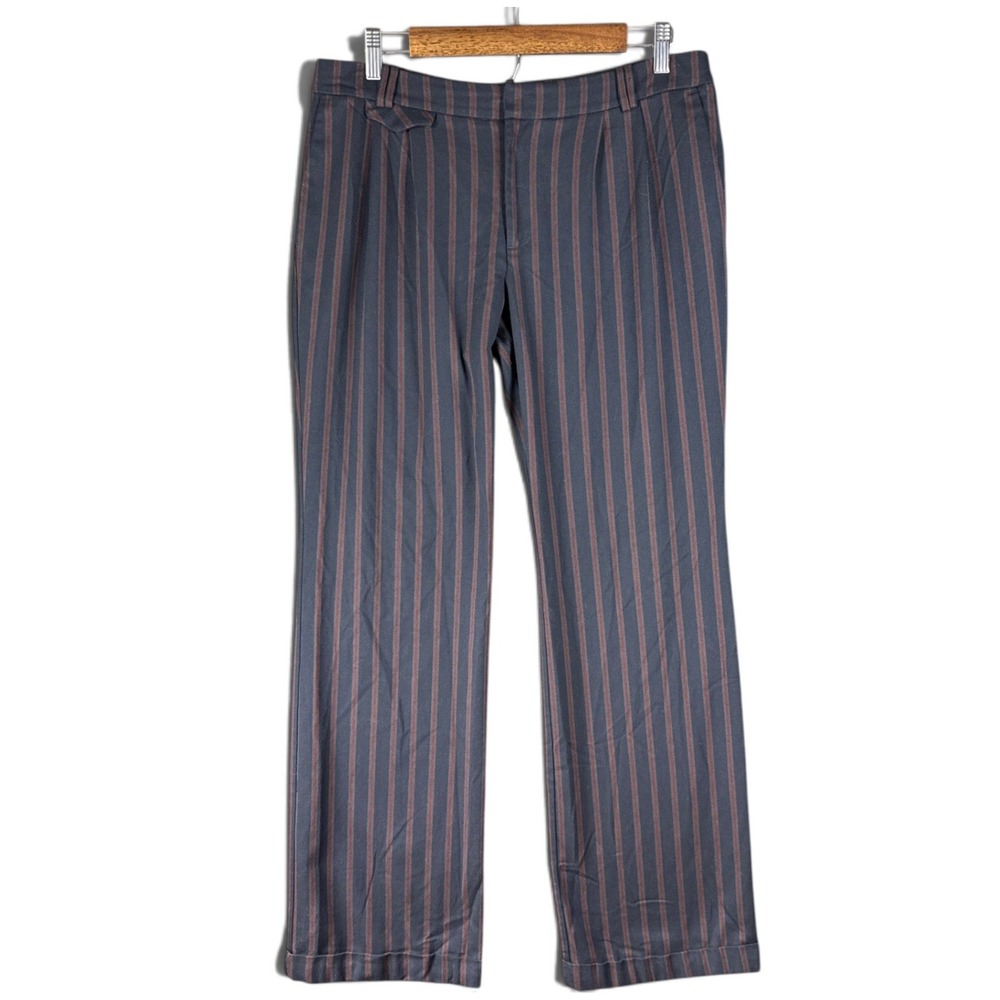 Anthropologie Pinstripe Trousers Size 10 Straight Leg Cuff Career Office Manager